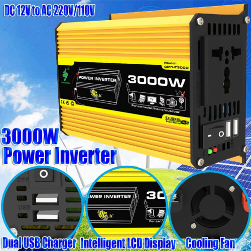 Μετατροπέας Ισχύος12V σε 220V/110V3000W Ενσωματωμένος Μετατροπέας Μετατροπής Ηλιακής 1