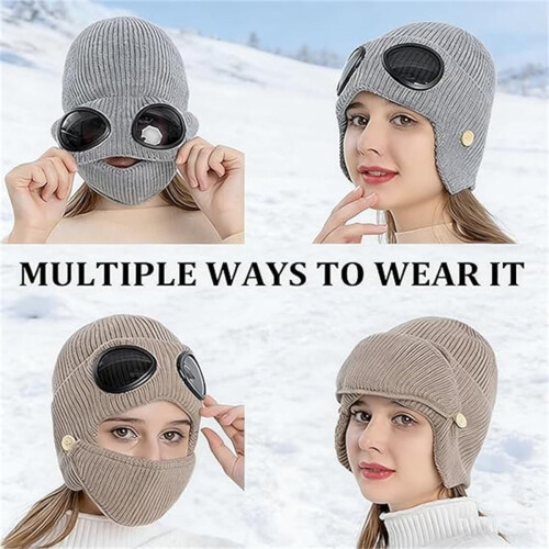 Unisex gebreide pilotenmuts met bril en masker 1
