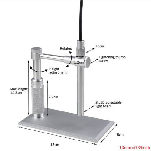 2MP USB Digital Microscope 500X 8 LED Camera Stand Microscopy CMOS Sensor 2 Megapixel Light Source Control Wheel Adjust 1