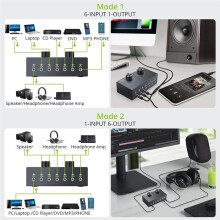 6 3.5mm Audio Bidirectional 3.5mm Audio Switcher Support 1 in 6 Out or 6 in 1 Out,for PC Phone Headphone