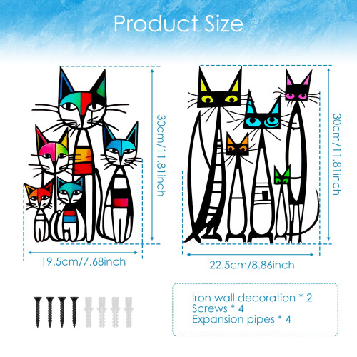 2 Pack Iron Geometric Cat Wall Art Decor 1