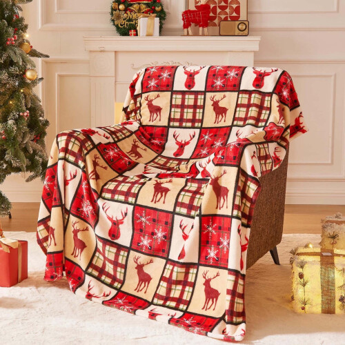 Flanel plüss takaró rénszarvas fa mintával 70x100cm 2
