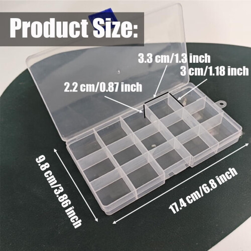 Boîte de rangement transparente en plastique à 4 compartiments et 15 grilles, avec séparateurs fixes, idéale pour les petits objets 1