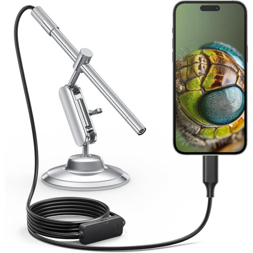 USB-C Digital Microscope, 10X to 200X Magnification with 8 LED Lights, Handheld Rotating Metal Stand 1