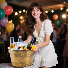 Metal Ice Bucket Beverage Tub,Drink Buckets Large Cooler for Wine Beer Champagne Cocktails for Catering,Outdoor Events
