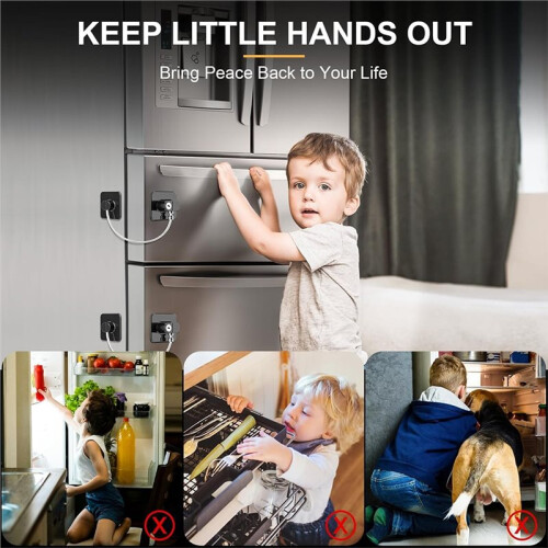 Fridge Lock, Refrigerator Lock for Freezer, and Drawers, Closets, Doors, with Adhesive Backing, Easy Install, 3PCS 1