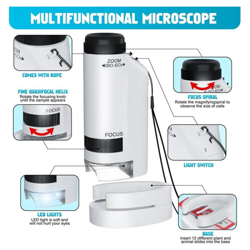 Portable Microscope for Kids  60x-180x,Handheld  Microscope STEM & Science Toys,LED Pocket Little Scientist 2