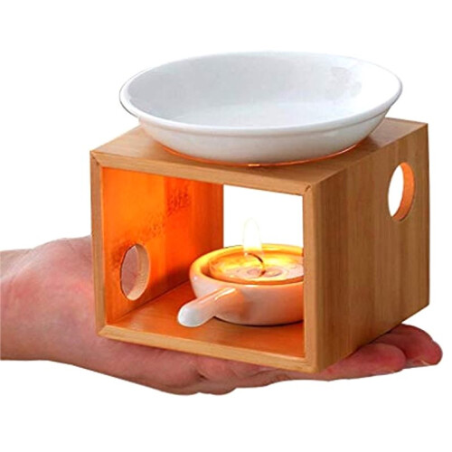 1pc Essential Bamboo Aromatic,Essential Oil Burner Diffuser,Tea Light Candle Holder Aromatherapy Oil Warmer 2