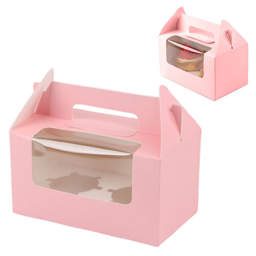 2 Pack Window Cupcake & Takeout Container With Easy Carry Handle Secure Frosting For 2 Cupcakes Or 1