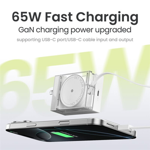 65W GaN Charger PD3.0 Type C Quick Charge Built-in 70cm Fast Charging USB-C Cable for Phone,Laptop Computer EU Plug 2