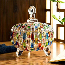 Desktop Decoration Glass European Style Candy Jar Colorful with Lid Snack Jar Dust-Proof Halloween Candy Storage Box A