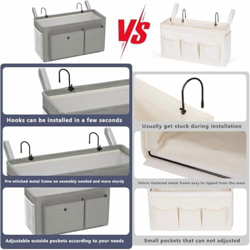 Bedside Hanging Organizer with Metal Frame – Grey 1