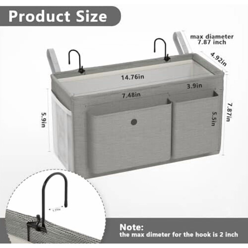 Bedside Hanging Organizer with Metal Frame – Grey 2