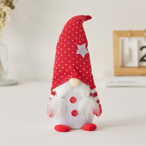 Gnome dockornament med röd stickad mössa, 1 st. 1