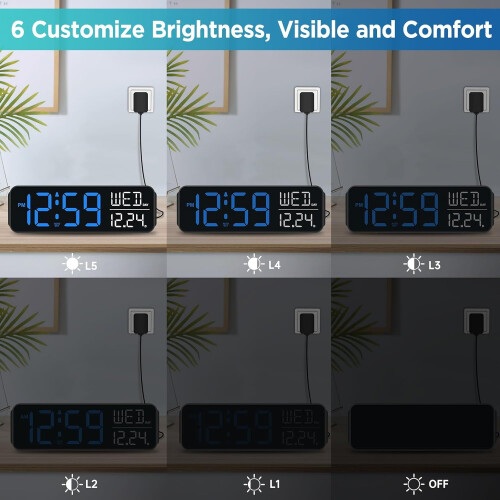 Large Display Digital Alarm Clock with Date, Dimmable & 2