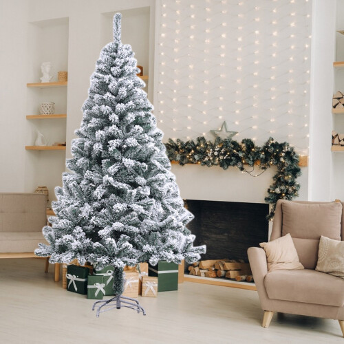 7ft white snow-flocked Christmas tree with 800 tips and 2
