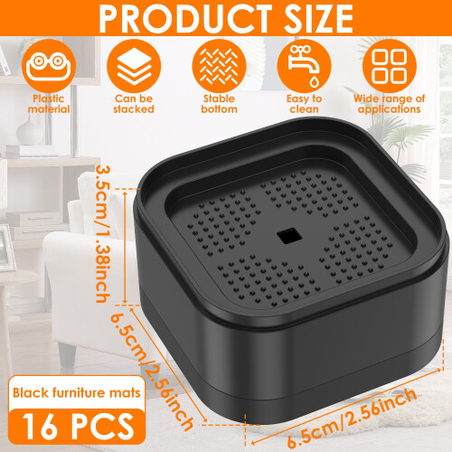 16Pcs Furniture Risers with Nonslip Bottom Adjustable Table Risers Stackable Bed Lifter Versatile Bed Raising Blocks,Black Plastic 1