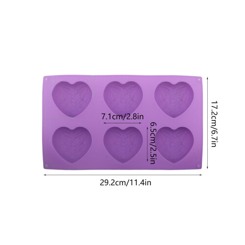 Forma de silicone antiaderente em formato de coração roxo, 29,2 x 17,3 cm (11,5 x 6,8 polegadas). 2