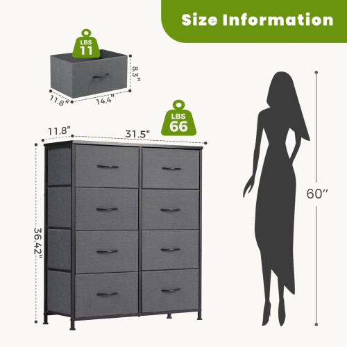 Fabric Dresser with 8 Drawers Gray 1