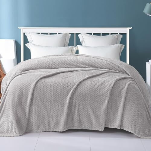 Light Grey Queen Jacquard Flannel Blanket 230x230cm 1