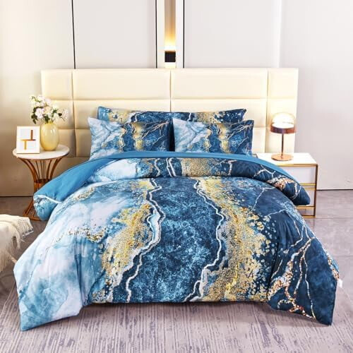 Blue comforter set capri blue gold marble full 6 pc 1