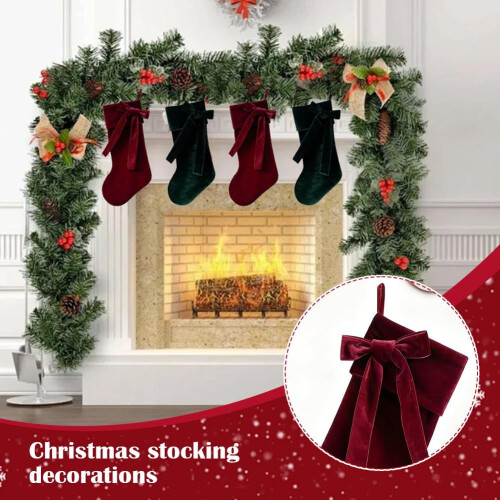 19-inch Velvet Christmas Stocking with Bow 2