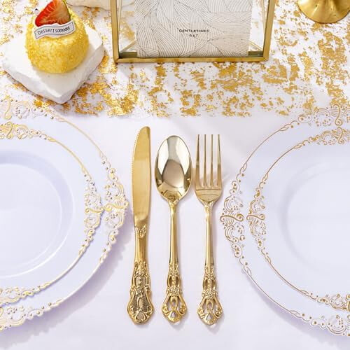 Gold Plastic Cutlery Set Heavy Duty 150 pcs 2