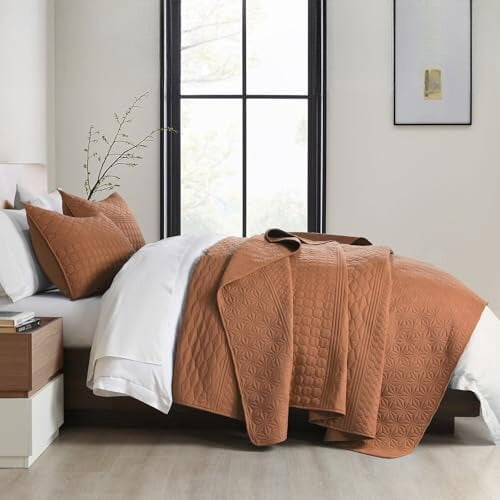 Burnt Orange Twin Quilt Set – Polyester Bedspread & Sham 2