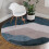 Abstract round area rug faux wool blue 4 ft 7