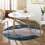 Abstract round area rug faux wool blue 4 ft 2
