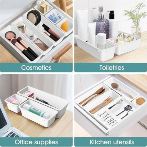 Set di 25 organizer per cassetti in plastica trasparente (4 misure) 2