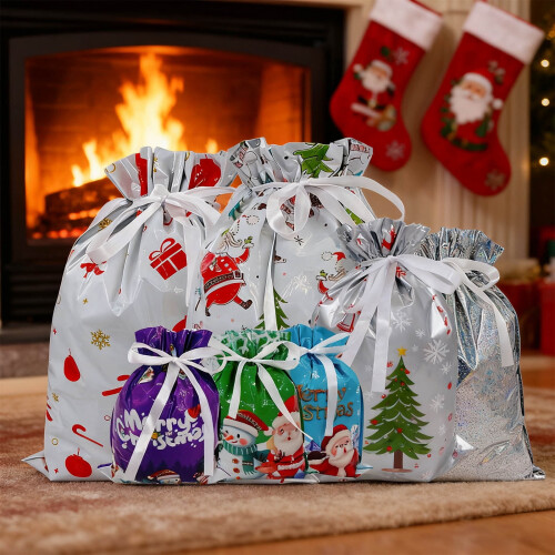 Kerstcadeautasjes met trekkoord, diverse maten (set) 2
