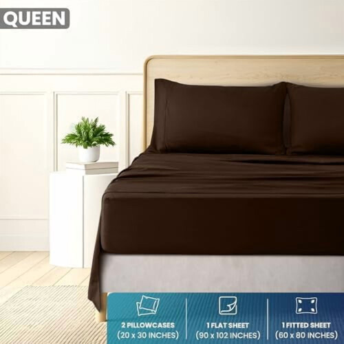 Queen Brushed Microfiber Sheet Set 4-Piece Brown 1