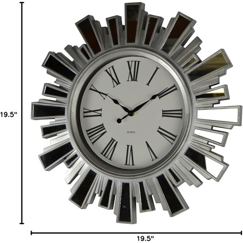 19" Inch Silver and Mirror Starburst Wall Clock 1