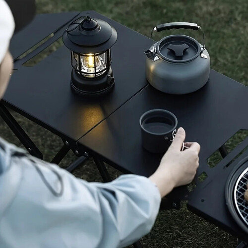 Folding Camping Table with Carry Handle Tripod Base Black 2