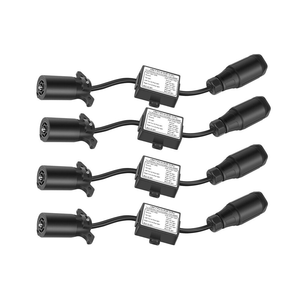 4X Usa To European Trailer Converter 7 Way Flat Socket (Us Vehicle) To 13-Pin Round Plug (Eu Trailer) Light 6034127422814