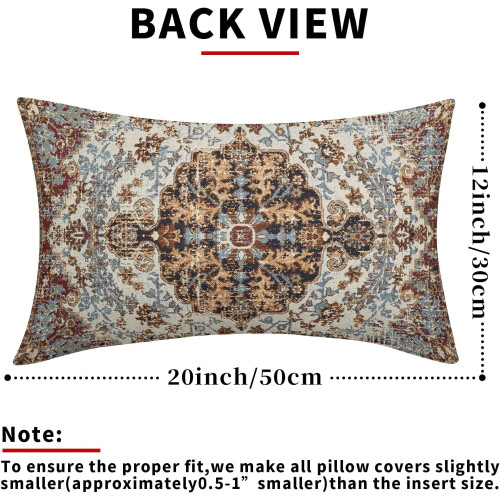 Μαξιλαροθήκες Boho 12x20", Vintage οσφυϊκές θήκες, σετ 2 τεμαχίων, σε καφέ/μπλε/καφέ χρώμα 2