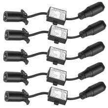 5X USA to European Trailer Light Converter 7 Way Flat Socket (US Vehicle) to 13-Pin Round Plug (EU Trailer)