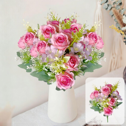 Artificial Rose Stem 34cm – Realistic Plastic Flower, 6 1