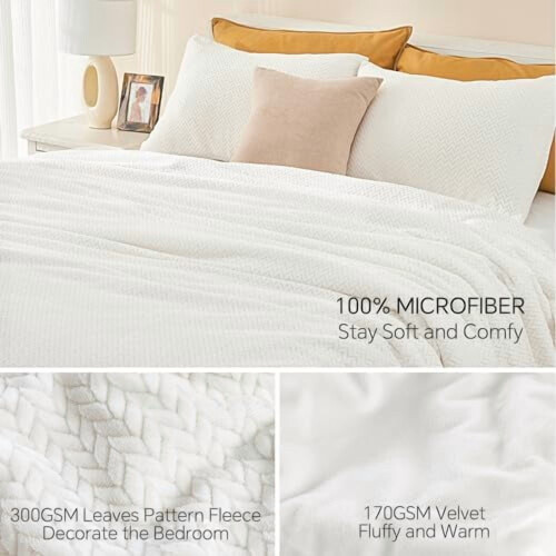 Queen Comforter Set White Faux Fur 2 Pillowcases 1