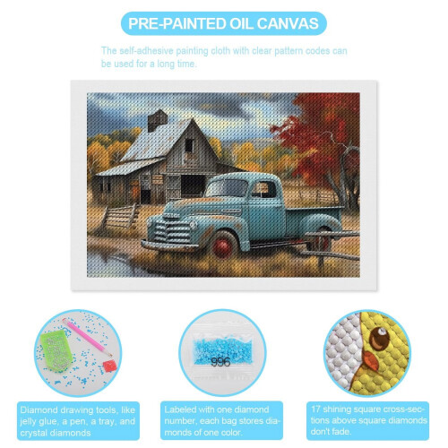 Diamantkunstsett Vintage lastebilgårdsscene5D Rund 2