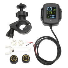 Motorcycle TPMS Tire Pressure Monitoring System with 2 External Sensors Tyre Alarm Systems Real 12V USB Charging