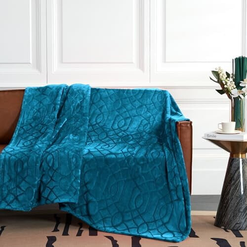 Microfiber Sherpa Blanket Queen 90x90 in Teal 1