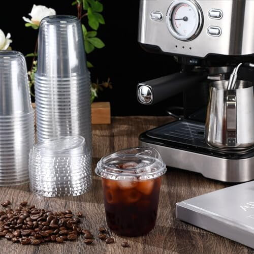 50pcs Clear 12oz PET Coffee Cups with Sip Lids 1