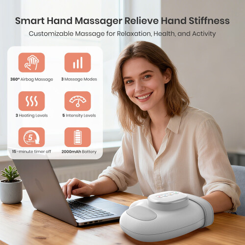 Massageador de mãos com aquecimento, 3 modos e 2 níveis de temperatura. 2