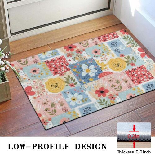 Χαλί πόρτας Pioneer με floral print, πλενόμενο αντιολισθητικό χαλάκι εσωτερικού χώρου για 2