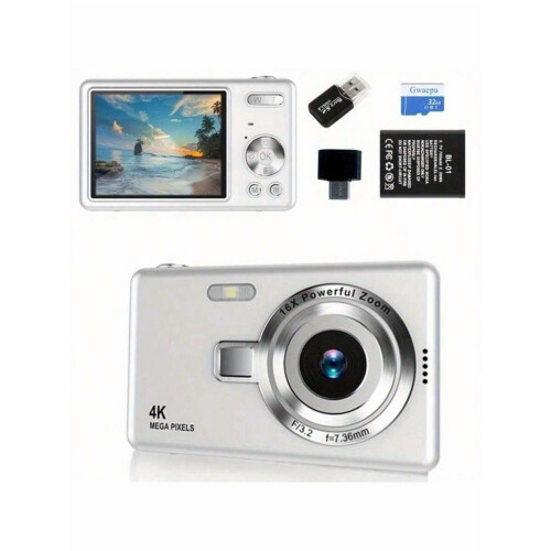 Ψηφιακή φωτογραφική μηχανή 4K12MP με ζουμ 16X, οθόνη 2,4", αυτόματη εστίαση, κάμερα για 2