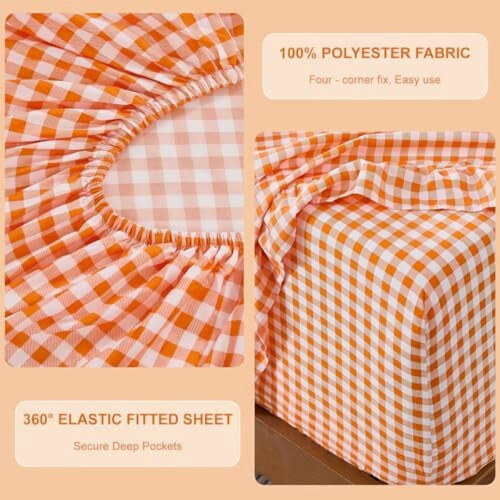 Σετ σεντόνια Gingham Queen, μαλακά βουρτσισμένα μικροΐνες, 16" Deep Pocket, 4 τεμάχια 2