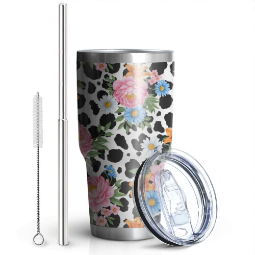 Ποτήρι Pioneer Flower 30oz με λουλουδάτο μοτίβο, διπλό τοίχωμα, μονωμένο με κενό αέρος, 1