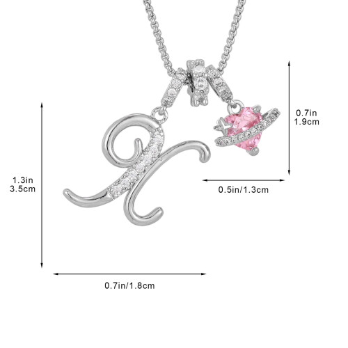 Pink Heart Diamond Initial Pendant Necklace A-Z 1